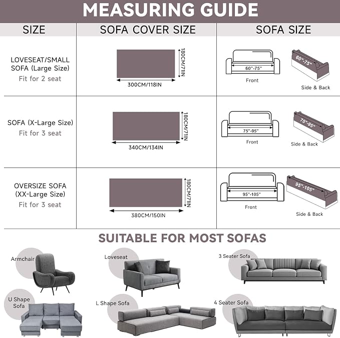 VClife Oversize Couch Cover Washable Sofa Cover for Dog Cat, Soft Chenille Couch Cover for 3-4 Cushion Couch Sofa Pet Friendly Slip Cover Furniture Protector for Home Living Room, Gray, 71"X150" - Image 2
