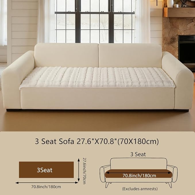 OHSIO Couch Cover for Pets Plush, Non Slip Cozy Sofa Cover Pet Friendly, Soft Thick Fuzzy Sofa Slipcovers for 3 Cushions Washable Couch Sofa Funiture Protector(White,27.6'' x 70.8'') - Image 2