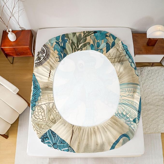 Octopus Bedding Ocean Bed Sheet Set Teal Mystic Kraken Mediterranean Style Design Teal Animal Bedding Sets Octopus Kids Sheet Set for Full Size Skull Fitted Sheet and Flat Sheet,Marine 2 Pillowcases - Image 4