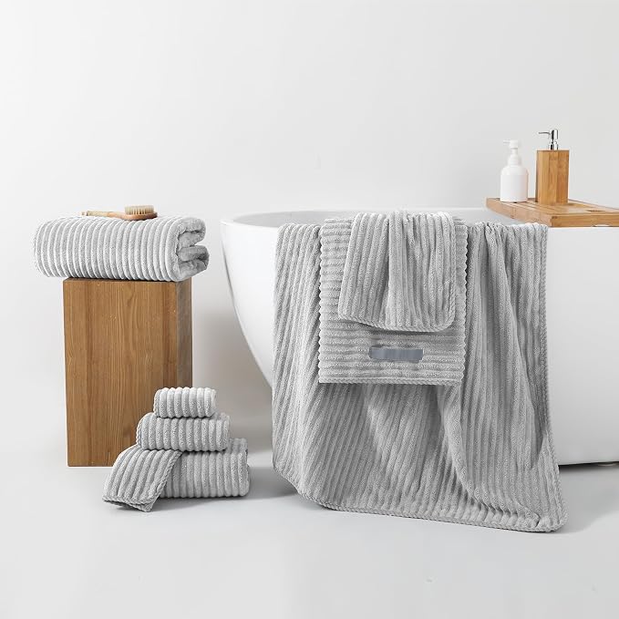 REDKISS Gray Bath Towels Set 8 Piece - Microfiber Bathroom Towels of 8 Large, Highly Absorbent Bath Towel, Soft Shower Towel for Bathroom, Hotel 2 Bath Sheet 2 Hand 2 Washcloths 2 Hair Towel Wrap - Image 5