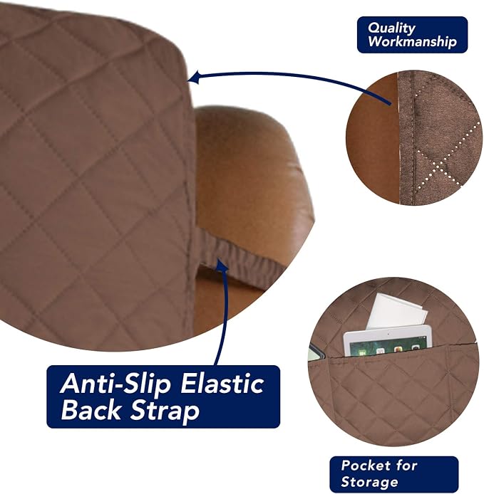 PureFit Reversible Recliner Chair Covers Couch Covers for Dogs, 28 in | Brown/Beige, Water Resistant Couch Protector, Washable Pet Couch Cover with Non Slip and Elastic Straps For Kids - Image 3