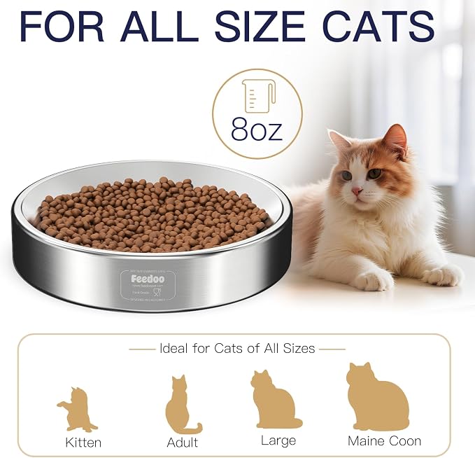 Double Wall Stainless Steel Cat Bowl, Whisker Friendly Wide & Shallow 8 oz Cat Food Bowl, Heavy Duty Non-Slip Base, Dishwasher Safe Metal Bowl for Cats & Small Puppies [1Pack] - Image 5