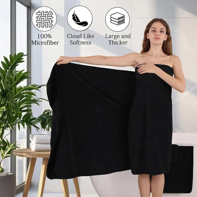 18 Piece Family Bath Towel Set Include 6 Bath Towels,6 Hand Towels and 6 Washcloths Soft Bathroom Towel with Hanging Loops,Highly Absorbent Quick Dry Towels Set for Bathroom,Hotel and Spa-Black - Image 9