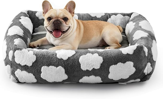 JOEJOY Small Dog Bed for Small Dogs, Rectangle Washable Orthopedic Dog Bed with Removable Zipper Cover, Cute Soft Calming Puppy Pet Bed with Jacquard Shaggy Plush & Non Skid Bottom by JOEJOY