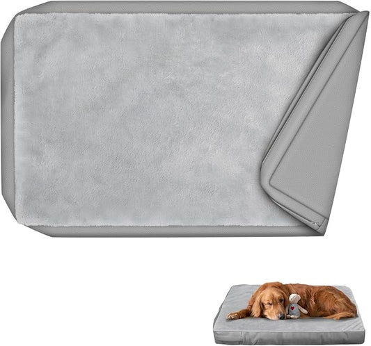 Explore Land Waterproof Dog Bed Cover Machine Washable Fluffy Dog Bed Replacement Cover for 54 Inch Crate, 54Lx36Wx4H inch, Gray by ExploreLand