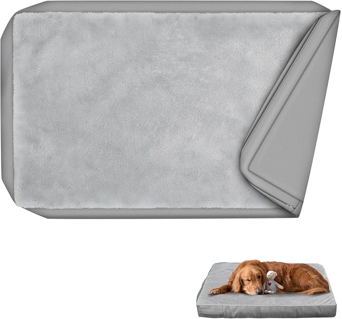 Explore Land Waterproof Dog Bed Cover Machine Washable Fluffy Dog Bed Replacement Cover for 36 Inch Crate, 36Lx23Wx3.5H inch, Gray by ExploreLand