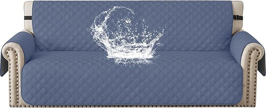 Waterproof Couch Cover for Pets, Sofa Covers for 3 Cushion Couch Washable, Non Slip Couch Covers for Dogs with Side Pockets Elastic Straps, Quilted Couch Covers for Sofa (Sofa, Greyish Blue) by CYCMACOHOME