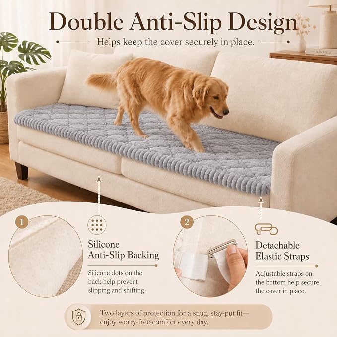 NILUOH Couch Cover for Dogs Washable, Non Slip Furniture Protector for Pet | Suitable for Leather & Fabric Loveseat/Small Couch, Prevents Pet Hair, Scratches & Stains, Pet Friendly, 27.6"x59" - Image 4