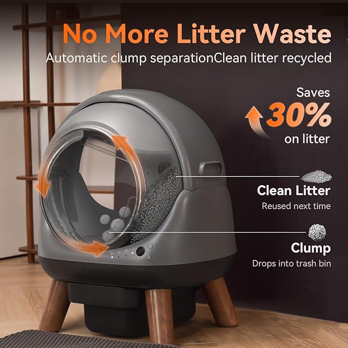 Self Cleaning Litter Box for Multiple Cats, G1 Automatic Litter Box with Smart APP Control & Health Monitoring, Includes 2 Roll Trash Bags and Litter Mat (Grey) - Image 5
