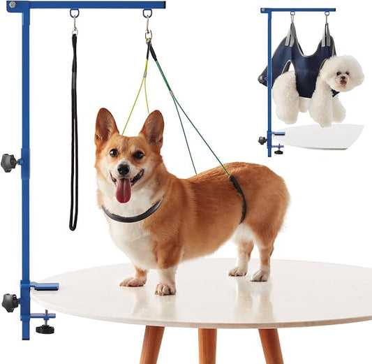 Home Dog Grooming Table Arm with Hammock 35" Height Adjustable Dog Grooming Arm with Clamp No-Sit Haunch Holders Durable Blue(Grooming Table Not Included) by IVEKEN