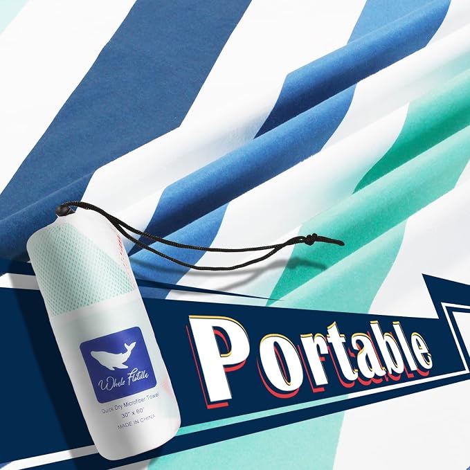 Whale Flotilla Large Quick Dry Beach Towel (30"x60"), Microfiber Sand-Free Beach Towels, Super Absorbent Compact Pool Travel Accessories, Aqua - Image 7