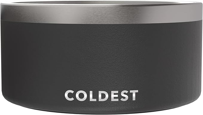 Coldest Dog Bowl - Anti Rust Metal, Non Slip, 3 Layers Insulated Stainless Steel Dog Bowls - Spill Proof & Heavy Duty - Water Bowl for Dogs, Cats & Pets, Dish Washer Safe (200 oz, Stealth Black) by Coldest