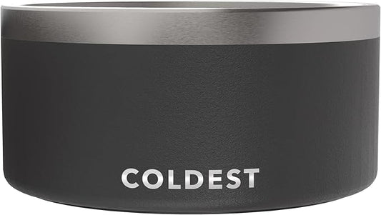 Coldest Dog Bowl - Anti Rust Metal, Non Slip, 3 Layers Insulated Stainless Steel Dog Bowls - Spill Proof & Heavy Duty - Water Bowl for Dogs, Cats & Pets, Dish Washer Safe (200 oz, Stealth Black) by Coldest