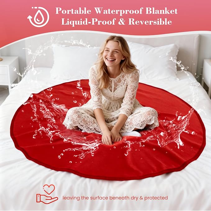 Waterproof Blanket for Bed, Portable Waterproof & Stain-Resistant | Throw with Storage Bag, Washable Bed and Sofa Protector Mat, Travel Friendly, Presents Gifts for Women, Red, 47.2''x47.2'' - Image 2