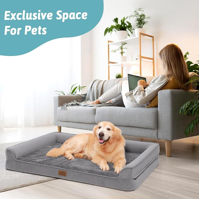 COZY KISS Orthopedic Dog Beds for Large Sized Dog, XL Bolster Pet Couch with Waterproof Lining, Egg Crate Foam Sofa for Pets Up to 100 lbs, U-Shaped, 48x32x7.5 inch, Grey - Image 7