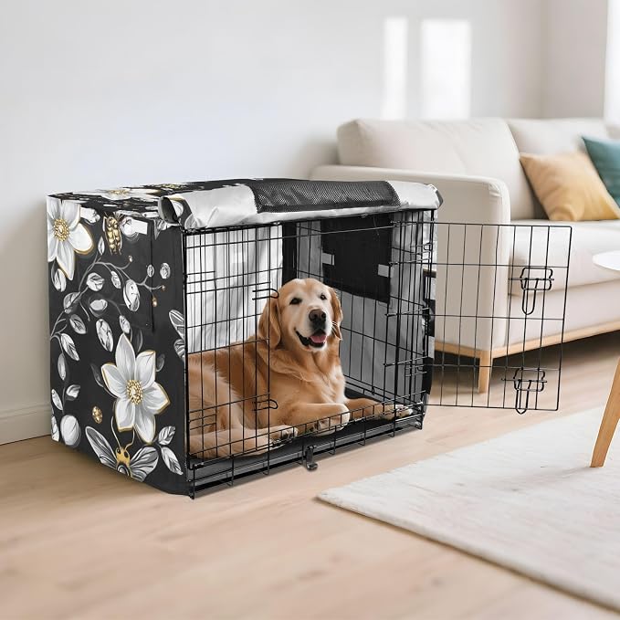 Dog Crate Cover Kennel Cover for Dog Cages Breathable for Wire Cage Indoor Outdoor Diamonds Bees Flower - Image 6
