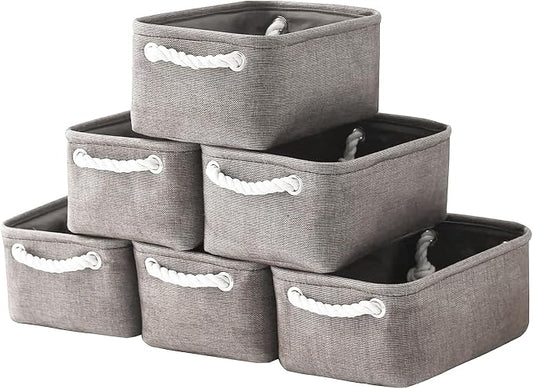 TheWarmHome Foldable Small Storage Baskets with Strong Cotton Rope Handles [6-Pack] Gray Collapsible Storage Bins Set Works Room Storage, Nursery Baskets by TheWarmHome