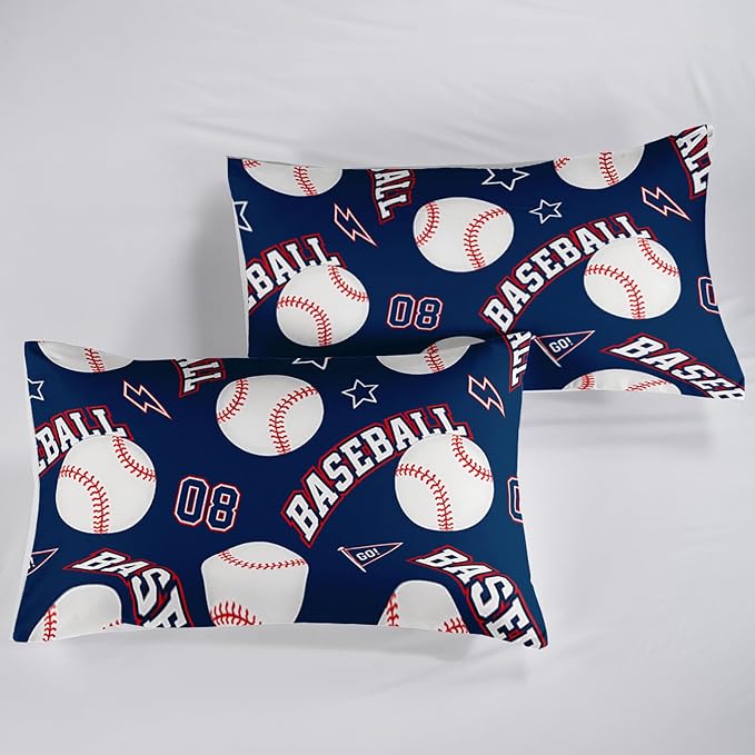 QOOMO 3D Baseballs Comforter Full Size,Blue Baseball Kids Bedding Set,3Pcs Bedding Set Printed Comforter with 2 Pillowcases,Down Alternative,Soft and Lightweight,for All Seasons - Image 6