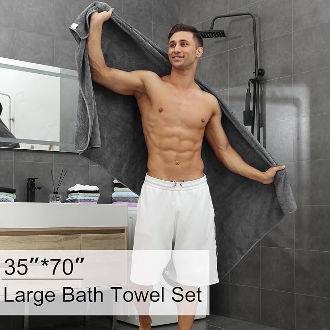 8-Piece Gray Bath Towels Set,2 Oversized Large Bath Towels Sheet,2 Hand Towels and 4 Washcloths - 600 GSM Soft Luxury Towel Set,Highly Absorbent Quick Dry Towel Collection for Bathroom,Hotel and Spa - Image 2