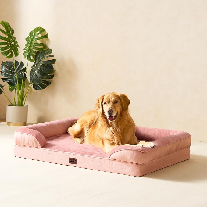 EHEYCIGA Orthopedic Dog Beds Large Sized Dog, Waterproof Washable Pet Bed | Non-Slip Bottom and Egg-Crate Memory Foam XL Dog Couch Bed with Washable Removable Cover, Dusty Pink - Image 9