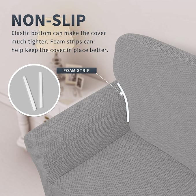 Easy-Going Stretch Jacquard Couch Cover, 1-Piece Soft Sofa Cover, Sofa Slipcover with Anti-Slip Foams, Washable Furniture Protector for Kids, Pets (Sofa, Light Gray1) - Image 4