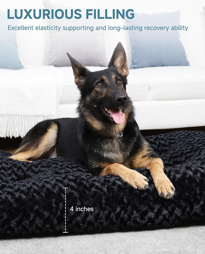 KSIIA Washable Dog Bed Anti-Slip Dog Crate Beds Deluxe Plush Kennel Pad Comfy Pet Sleeping Mat for Jumbo Dogs, 47" x 29", Black - Image 3