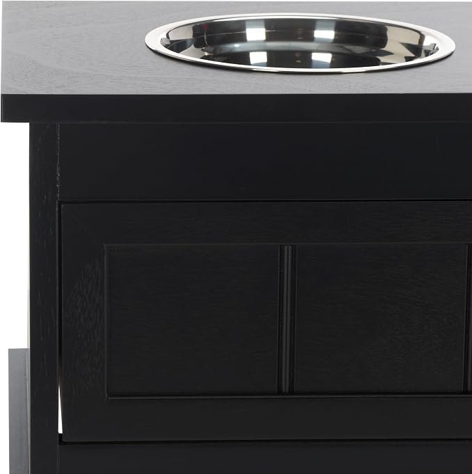 SAFAVIEH Home Collection Boomer Matte Black Elevated Pet Feeder Dog Bowl Stand with Drawer (Fully Assembled) - Image 3