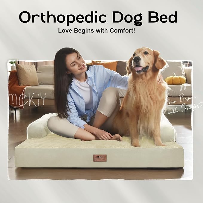 MEKIY Orthopedic Waterproof Dog Bed with Bolster for Extra Large Size Dogs | Pillow Support for Neck Relief, Egg Crate Foam, Waterproof Liner, Anti-Slip Bottom, Removable Bolster Cover, 48 x 33 Inch - Image 7