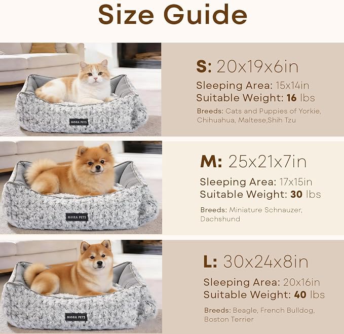 Mora Pets Reversible Pet Beds for Small Dogs Large Cat Bed Washable - Cool & Warm 2-in-1 Anti Anxiety Dog Bed for Summer, Rectangle Puppy Bed with Fluffy Grey Rose (25''x21''x7'') - Image 8
