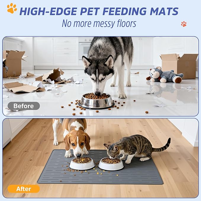Large Dog Mats for Food and Water, 40"x30" Waterproof Pet Food Mats for Floor Nonslip Silicone Bowl Mats with Raised Edges - Image 3