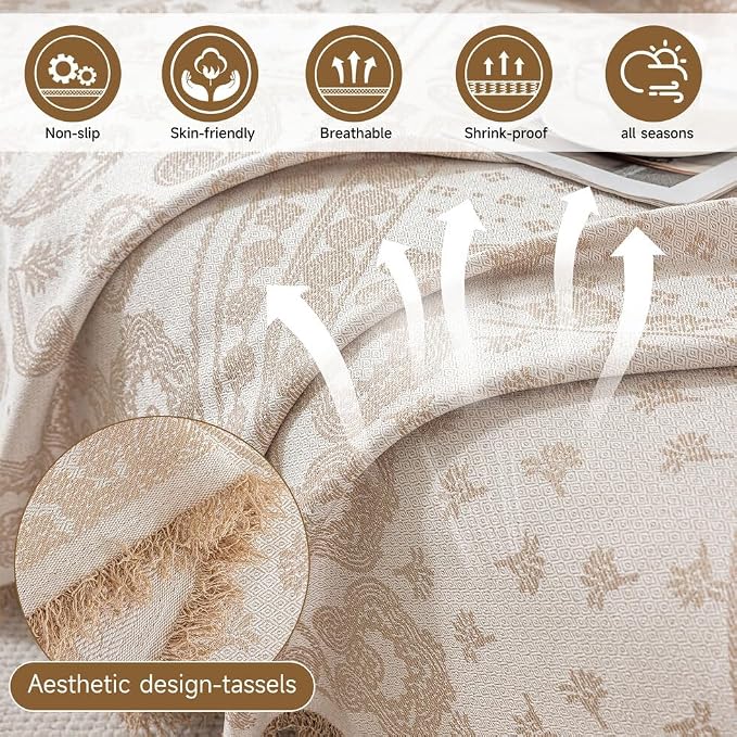 ROOMLIFE Beige Couch Covers for Sofa, Sofa Covers Washable Non Slip Furniture Protector Couch Sofa Covers for 3 Cushion Couch, Breathable Sofa Slipcovers Couch Cover Blanket with Tassels 71" X 118" - Image 2
