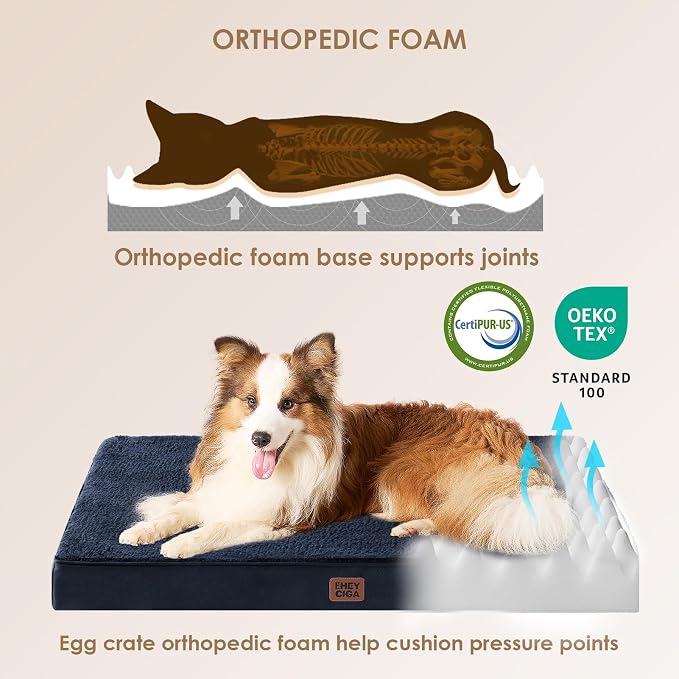 EHEYCIGA Orthopedic Dog Bed Large with Removable Washable Cover, 35IN Navy | Egg Crate Foam Support, Durable Oxford fabric, Non-Slip Bottom, Machine Washable, Soft Waterproof Plush Pet Bed Mat For Crate - Image 7
