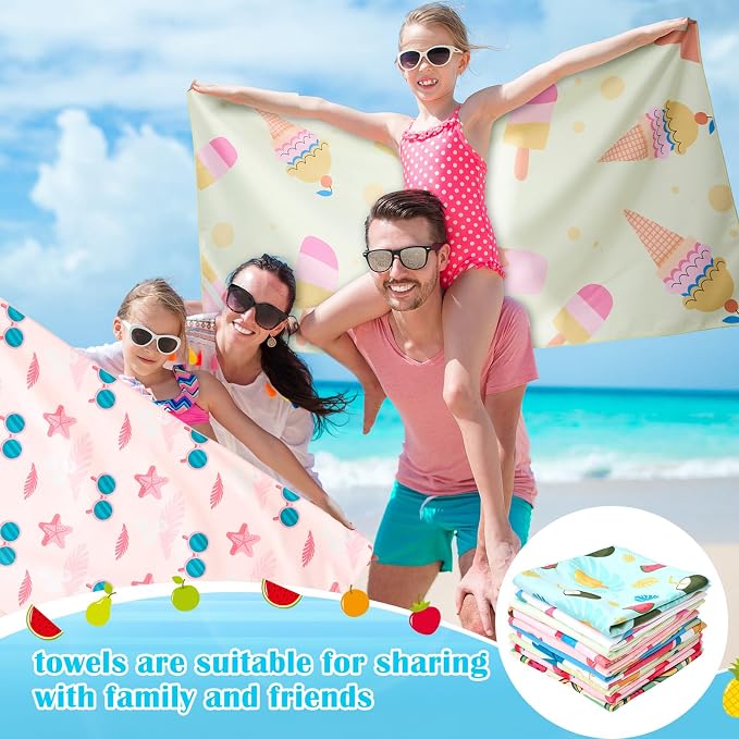 FuWeave 10 Pack Microfiber Beach Towel 28 x 55 Inch Oversized Large Quick Dry Thin Beach Towels for Pool Camping, Sand Free Lightweight Blanket for Women Adults Travel Swimming Sport (Ice Cream) - Image 6