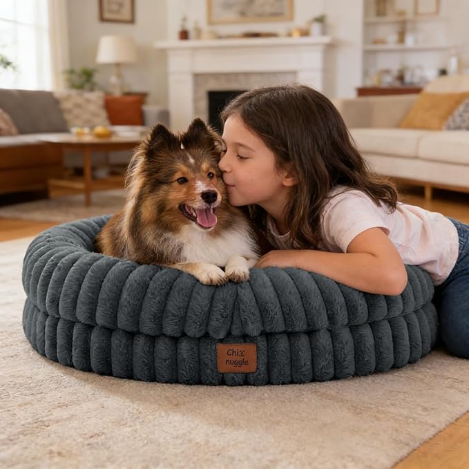 ChiXnuggle Orthopedic Dog Bed, Washable Cover, Faux Fur Bolster Pet Couch | waterproof,egg crate foam,non-slip bottom,for small medium dogs,dark grey,30*24*7,dog sofa,puppy bed - Image 4
