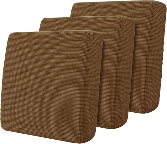 Hokway Stretch Couch Cushion Covers, 3 Piece Individual Sofa Cushion Slipcovers，Jacquard Sofa Seat Slipcover Set, Non-Slip Protector for Cushion (Coffee,Small-3PC) by Hokway