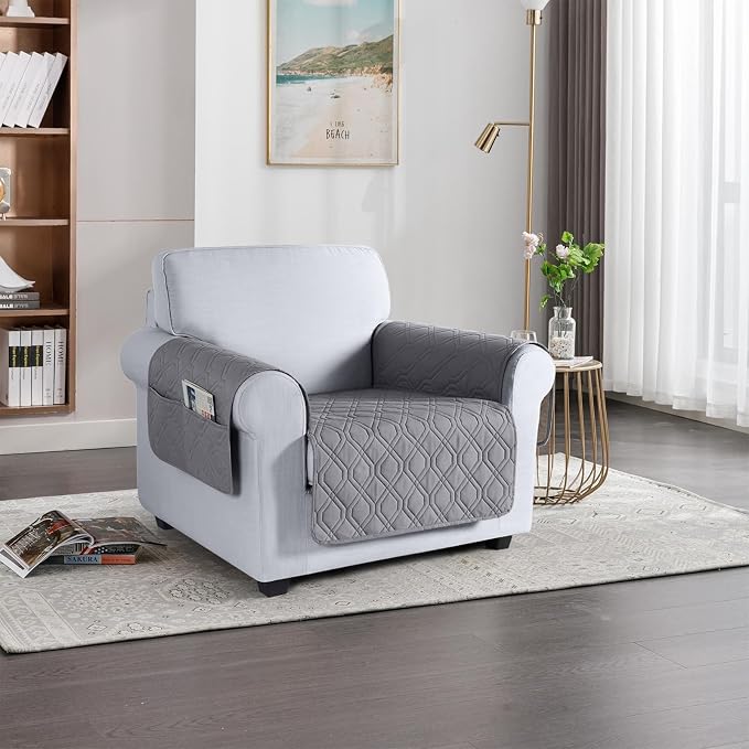 VANSOFY Waterproof Chair Seat Cover for Pets, Light Gray, 22" | Non-Slip, Washable, Utility Pockets, Pet Friendly, Furniture Protector Slipcover for 1 Seater Couch - Image 2
