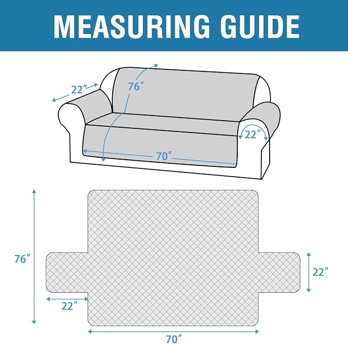 H.VERSAILTEX Sofa Cover Couch Cover for Dogs with Elastic Straps 100% Waterproof Furniture Protector for Pets Couch Cover for 3 Cushion Couch(Sofa, Pale Aqua) - Image 2