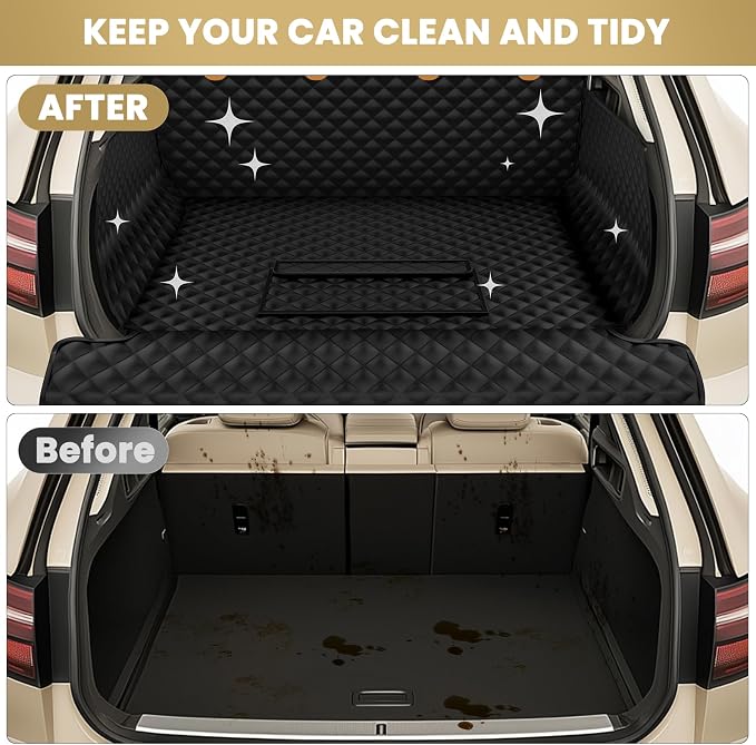 Waterproof SUV Cargo Liner for Dogs - Pu Leather Pet Car Seat Cover Protector with Bumper Flap, Non-Slip Backseat Mat for SUVs, Sedans, Vans Trunk | Easy Clean, Scratch Resistant (Black, Extra Large) - Image 2