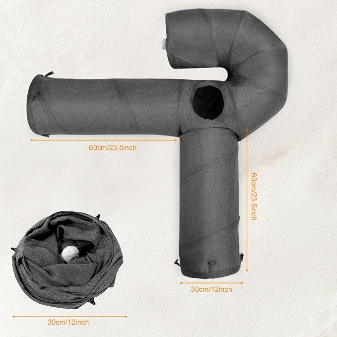 Ownpets Cat Tunnel 12 Inches in Diameter Larger Pet Tunnel Tube with Plush Ball & Feather Toy, U-Shaped Cat Play Tunnel for Big Cat, Puppy and Rabbits - Image 7