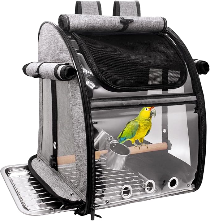 Bird Carrier Bag with Perch, Bird Travel Carrier Backpack with Stainless Steel Plate and Mesh, Portable Transparent Parakeet Travel Cage with Feeder Cups for Small Birds Parakeet Parrot by AutokcanBestFriendsForYourCarDetailing