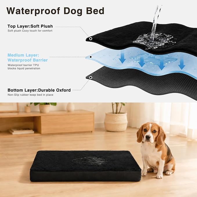 NUPIDA Waterproof Large Dog Bed for Crate with Washable Cover, 35x22, Black | TPU Waterproof Layer, Easy Clean Cover, Soft Plush Surface, Durable Oxford Fabric, Non-Slip Bottom, For Large Breeds ≤50lbs - Image 5