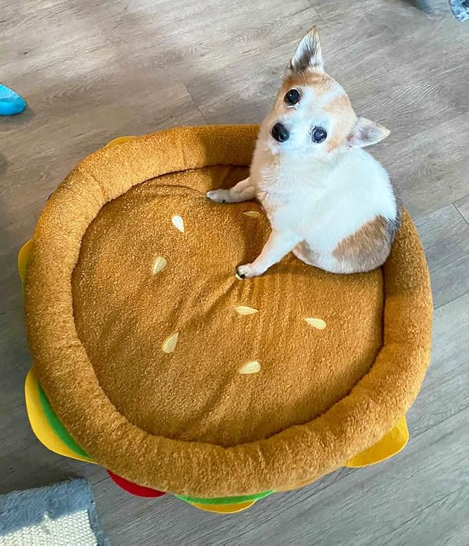 TONBO Soft Plush Small Cute and Cozy Food Dog Cat Bed, Washer and Dryer Friendly (Burger) - Image 3