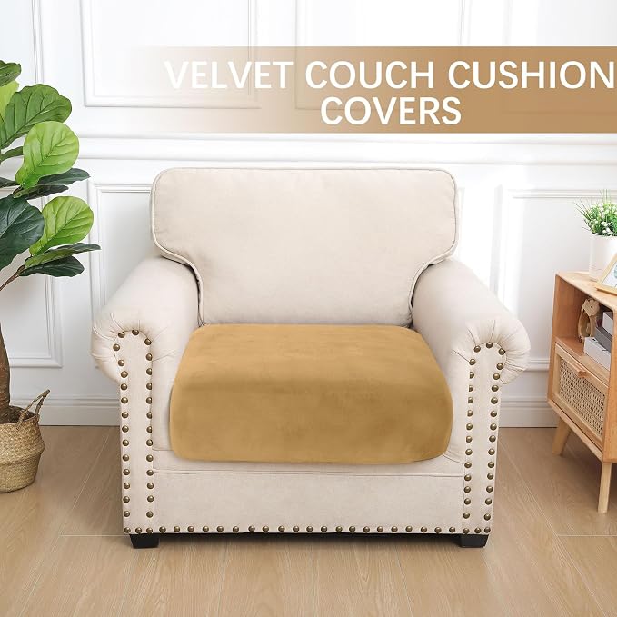 hyha Velvet Couch Cushion Covers, Sofa Covers for Cushion Couch Washable | Soft Plush Sofa Slipcover, Elastic Bottom, Non-Slip Wear Resistant Furniture Protector, Ideal For Pets & Kids, Small - Image 5