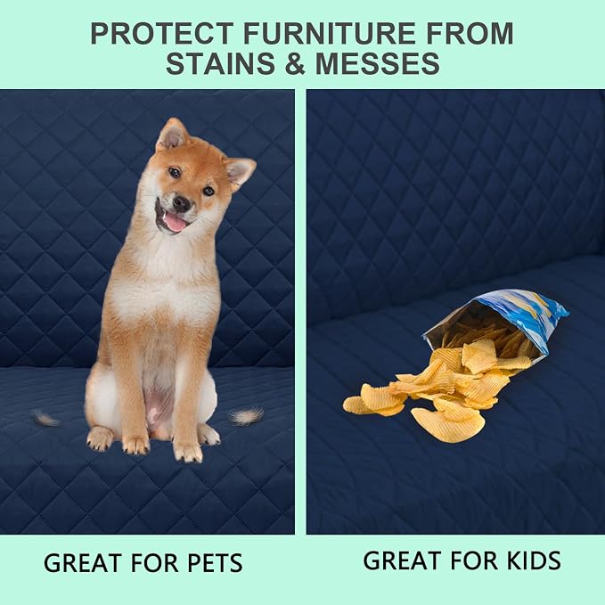 Reversible Couch Cover for 3 Cushion, Sofa, Navy/Camel | Couch Cover for Sofa, Pet Friendly Water Repellent Couch Sofa Cover, Washable Furniture Protector with Elastic Straps - Image 5
