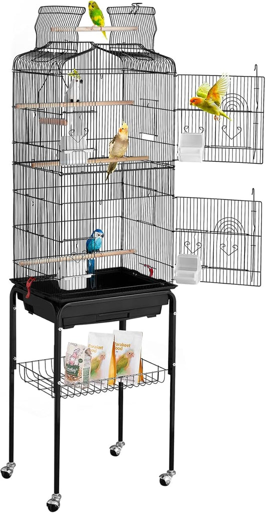 VEVOR 64-inch Open Top Large Parrot Bird Cage with Detachable Rolling Stand for Parakeets Finches Canaries Lovebirds Cockatiels Budgies Small Quaker Conures Flight Birdcage with Swing and Perch by VEVOR