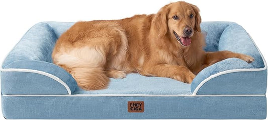 EHEYCIGA Orthopedic Dog Beds for Extra Large Dogs, Waterproof Memory Foam XL Dog Bed with Sides, Non-Slip Bottom and Egg-Crate Foam Big Pet Bed with Washable Removable Cover, Washed Blue | Non-Slip Bottom and Egg-Crate Memory Foam Big Dog Couch Bed wit... by EHEYCIGA