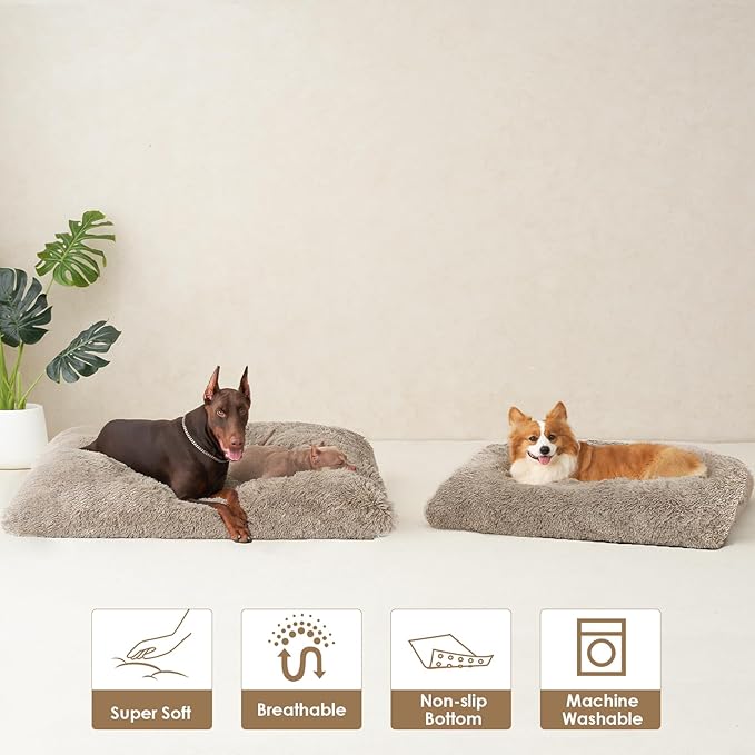 EHEYCIGA Fluffy Dog Crate Bed for Small Dogs, Plush Crate Pad, Taupe | Calming Anti Anxiety Small Dog Bed, Washable Soft Warm Faux Fur Crate Mat with Non-Slip Bottom - Image 8