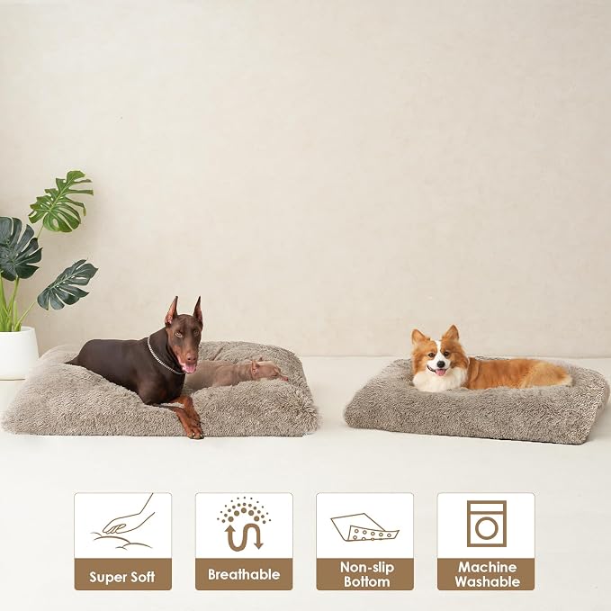 EHEYCIGA Fluffy Dog Crate Bed for Small Dogs, Plush Crate Pad, Taupe | Calming Anti Anxiety Small Dog Bed, Washable Soft Warm Faux Fur Crate Mat with Non-Slip Bottom - Image 8