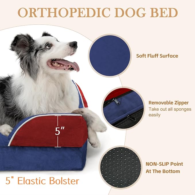 Comfort Expression Orthopedic Dog Beds for Large Sized Dog with Bolster | Waterproof Dog Couch Bed with Washable Cover & Non-Slip Bottom, Supportive Egg Crate Foam Large Pet Bed, 36x27 Inch - Image 6