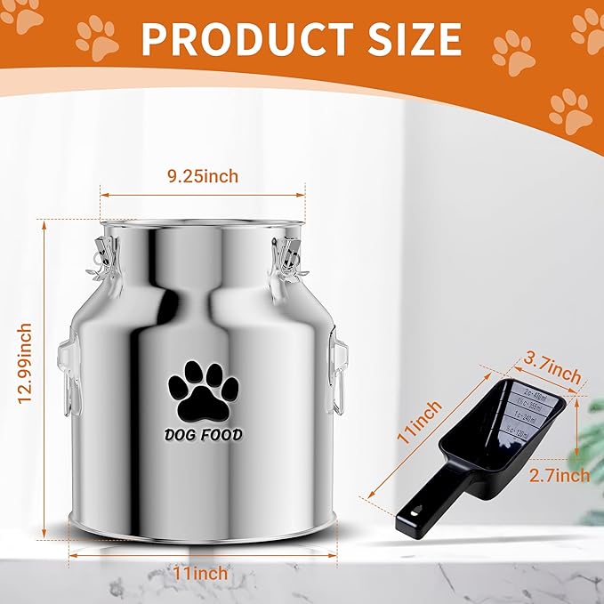 Metal Dog Food Storage Container 18Lbs, Stainless Steel Dog Food Storage Container with Lids Airtight, Pet Food Storage Container for Dogs, Cat Food Bin with Spoon, Keep Food Fresh, Easy to Clean - Image 2